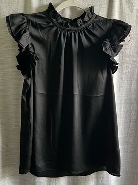 Express Black Ruffle-Trim Sleeveless Top